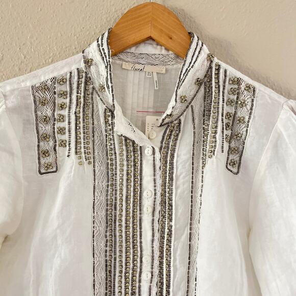 NEW Anthropologie Floreat Cleo Embroidered Beaded Button shirt - Picture 10 of 10